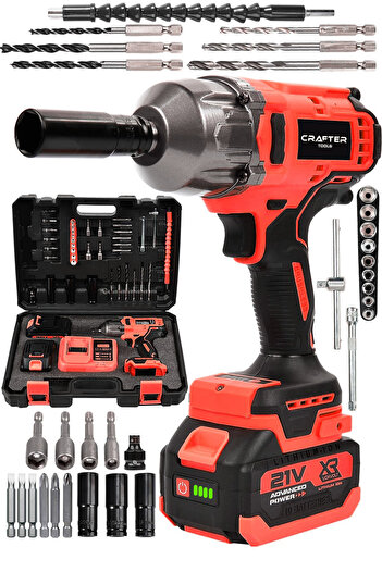 CRAFTERTOOLS 21 V 800Nm Torklu Çift Akülü Kömürsüz Motor Şarjlı Matkap Somun Sıkma Sökme