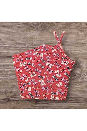 ESTA STORE Red and Gray Ribbon-Patterned Tank Top with Straps