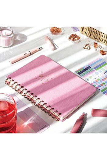 STOREMAX Snshop A5 Spiral Bound Hardcover Linen Checkered Undated Notebook Candy Pink 467437