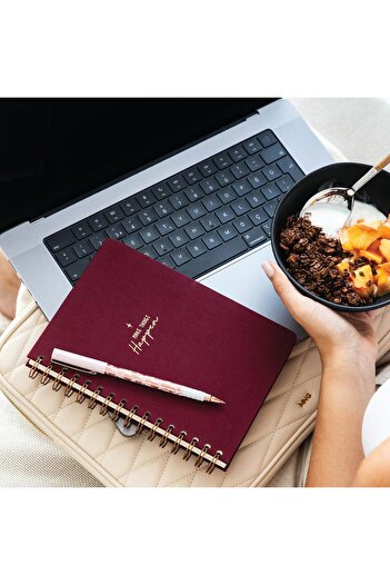 STOREMAX Snshop A5 Spiral Bound Hardcover Linen Lined Undated Notebook Burgundy 467437