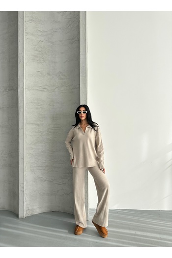 Rabi Shine Women's Cotton Polo Neck Double Set