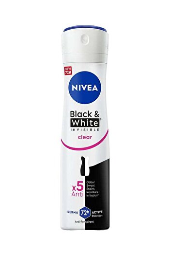 NIVEA Black And White Invisible Antiperspirant Deodorant Spray For Women Clear, 72H Active Protectio
