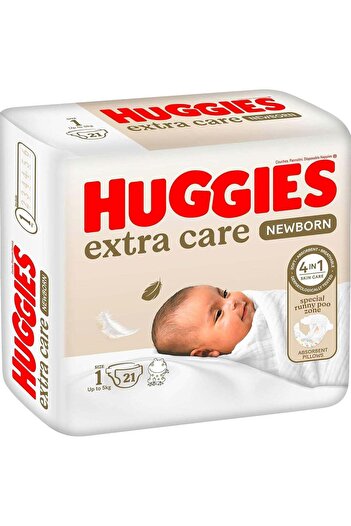 Huggies Extra Care Newborn, Size 1, Up to 5 kg, Carry Pack, 21 Diapers