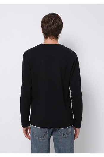 Colin's Regular Fit Round Neck Jacquard Men's Black Long Sleeve T-Shirt