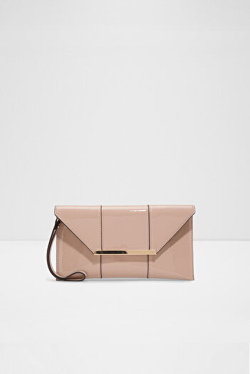 Aldo Feille - Women's Small Powder Pink Clutch Handbag with Multiple Interior Pockets and Detachable Chain Strap