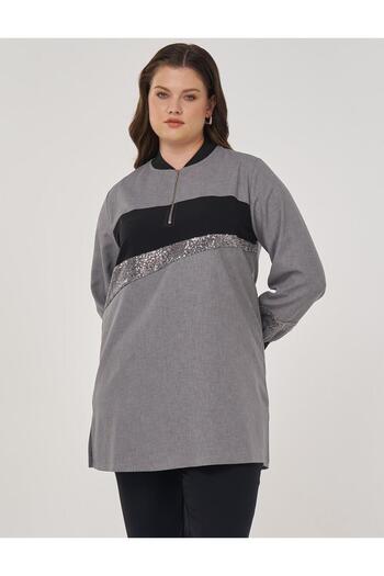 Kayra Sequin Embroidered Tunic Gray