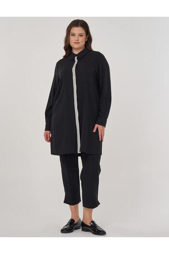 Kayra Chain Detailed Relaxed Fit Tunic Black