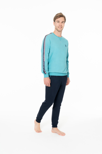 U.S. Polo Assn. Men's Comfortable Sleeve Stripe Detailed 100% Cotton Turquoise Pajama Set - Turquoise - Arass18J94W2-Jturkuaz