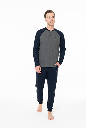U.S. Polo Assn. Men's Lapel Collar Color Gradient Anthracite Pajama Set - Anthracite - Bynva18R96M0-Hant