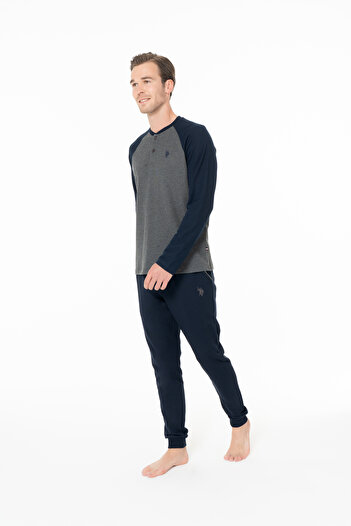 U.S. Polo Assn. Men's Lapel Collar Color Gradient Anthracite Pajama Set Plus Size - Anthracite - Sreia18Y96A0-Cbtl-Ant