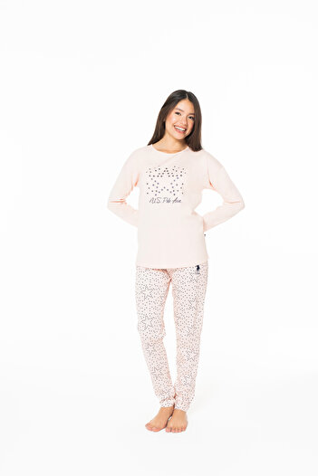 U.S. Polo Assn. Women's 100% Cotton Star Pattern Crew Neck Pajama Set Salmon - Salmon - Ilc2.20G16Q3-Asom