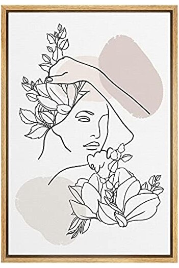 Emoda home Trove Framed 26-Printed Canvas Art – Floral & Woman Design with Pastel Watercolor (40x50 cm)