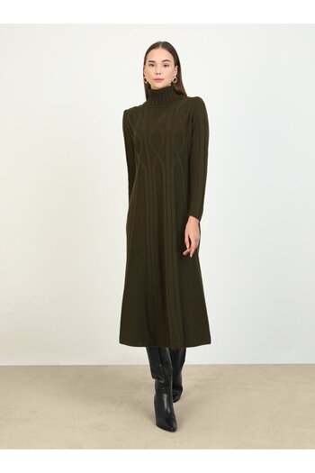 Refka Knitted Detailed Knitwear Hijab Dress - Khaki -