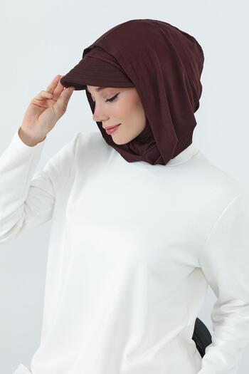 Aisha's Design Combed Cotton Women's Ready-Made Bonnet with Visor and Concealer Feature, B-88P, Brown