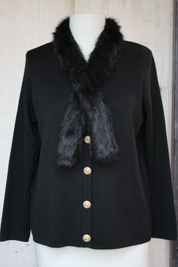 trikobis Wool Knitwear Cardigan with Fur Collar Detail