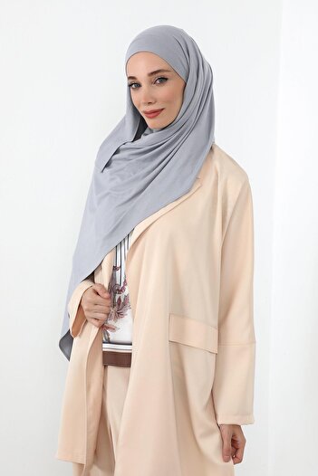 Aisha's Design شال من القطن الممشط مع ميزة تغطية الرقبة، PS-58، رمادي 2