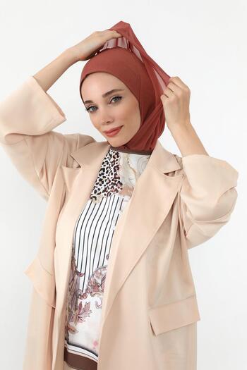 Aisha's Design Chiffon Hooded Combed Cotton Bonnet with Neck Covering Feature, B-95, Cinnamon - Cinnamon