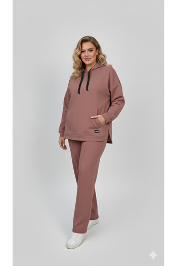 Koza Butik Γυναικείο σετ φόρμας με μακρυμάνικο κουκούλα και τσέπη καγκουρό 8211-26