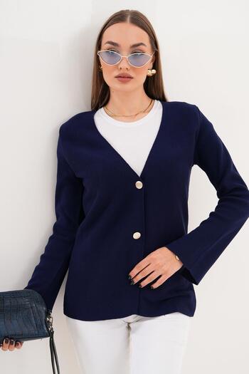 ŞİMAL Women's Double Button Detailed Sleeve Slit Cardigan 255092 -