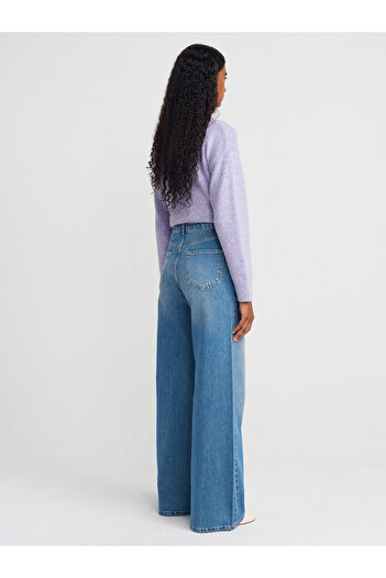 Dilvin 72036 Pantaloni de denim cu picioare largi de bază-albastru