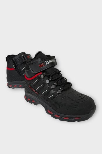 Liger Children's Fur-Lined Zippered Outdoor Boots Black - Red