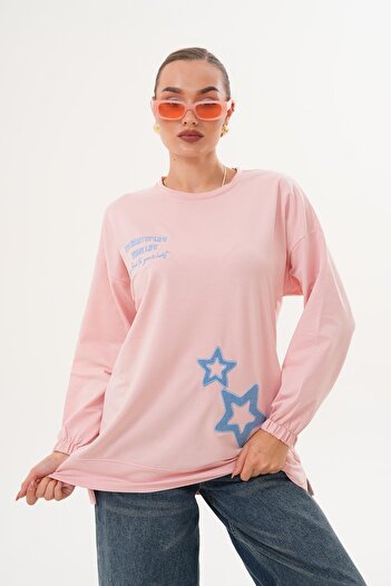 WestBound Powder Star Patterned Crew Neck Women's Sweatshirt Tunic 711