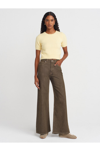 Dilvin 72033 Wide Fit Colored Denim Trousers-Khaki