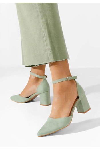 B T Shoes Zelené lodičky na hrubém podpatku Alivila V2