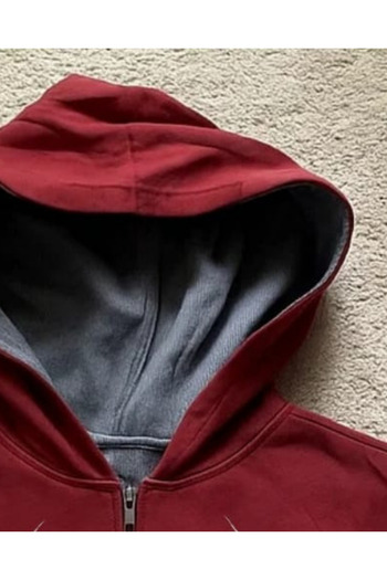Touz Moda Red Skulls Cyber Grunge Zip-Up Hoodie