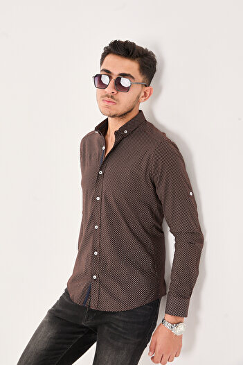 jack carisma Poplin Cotton Lycra Slim Fit Men's Shirt with Point Print