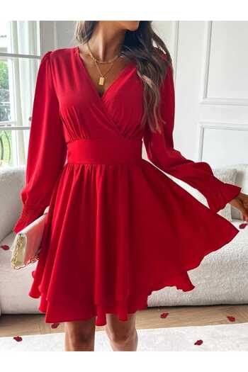 JANES Women's Double Breasted Lapel Long Sleeve Sandy Fabric Mini Dress
