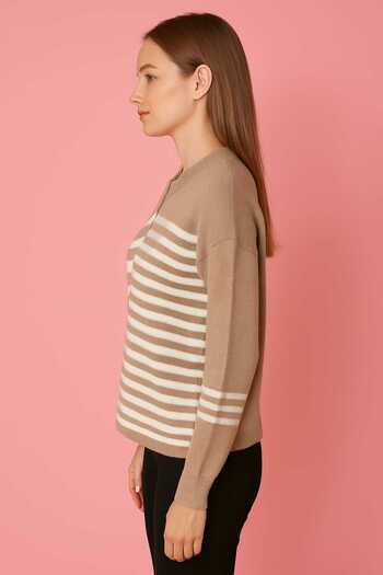 ŞIK VE MUTLU Standard Size Buttoned Knitwear Cardigan with Line Detail