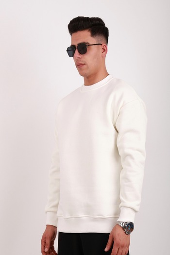 Kozik Men's Standard Fit Loose Fit 100% Cotton Ribbed Inside 3 Thread Crew Neck Sweatshirt