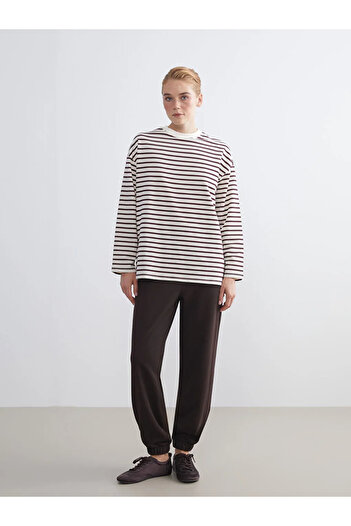 LC Waikiki Lcw Modest Plum Crew Neck Striped Women's Sweatshirt Tunic