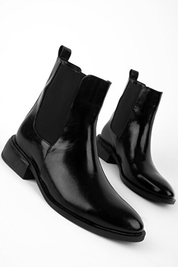 Lal Shoes & Bags Sandy Women's Pointed Toe Ankle Boots with Elastic Sides - R.Black