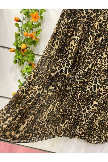 edu collection Leopard Print Chiffon Skirt with Lining