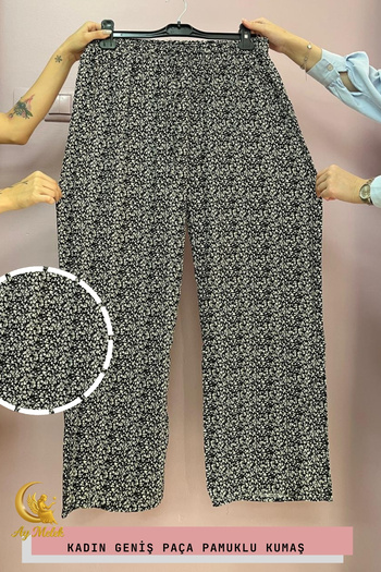 AYMELEK Women's Cotton Woven Patterned Loose Fit Wide Leg Pants