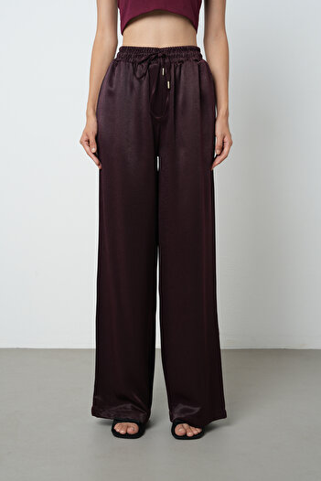 Orfeo Negro Women's Solid Color Lace-Up Detail Wide Leg Elastic Waist Trousers