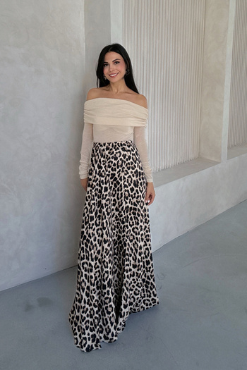 Seda Yalçın Atelier Leopard Pattern Maxi Satin Skirt
