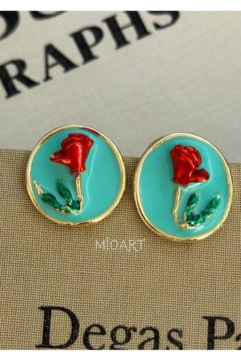 MioArt Rose Themed Women's Enamel Stylish Flower Earrings