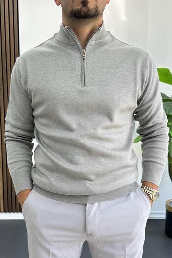 Edwox Men's Half Zip Regular Fit Sweater Gray Edw411