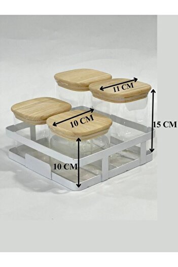 isra kristal Glass Spice Rack with White Metal Stand, Set of 4 – Jar Set with Bamboo Lid