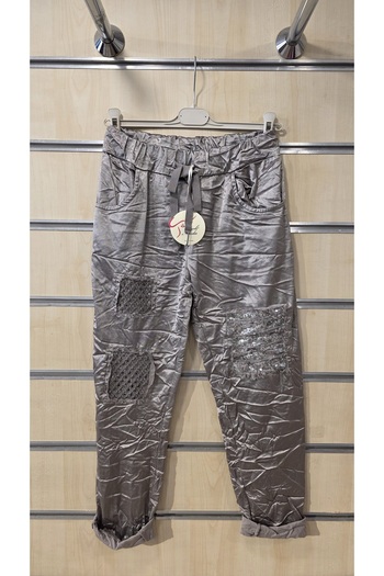 Park Moda Italian Shiny Pants with Mesh and Sequin Detailing