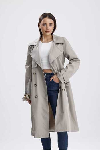 JUPİTER GLOBAL TRADİNG Gray Lined Trench Coat Xl-Grey