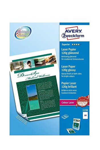 Avery Zweckform ورق صور ليزر ملون، أبيض لامع، A4، 120 جم/م2، 200 ورقة