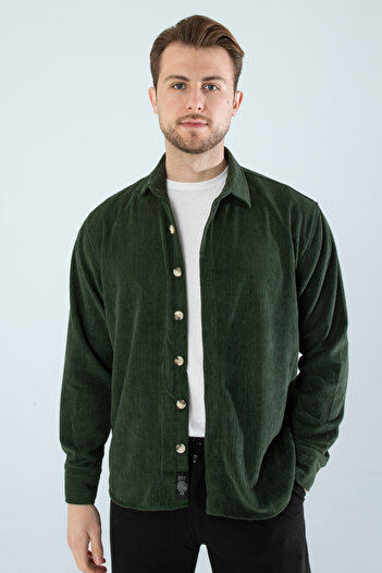 YXC Men's Pocketless Soft Textured Comfortable Corduroy Shirt