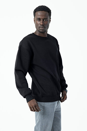 JB John Borners Men's Crew Neck Jb Embroidered 3-Thread Sweatshirt Black - 5405
