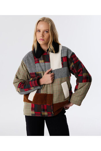 Twist Plaid Pattern Mix Coat