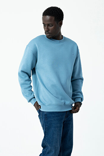 JB John Borners Men's Crew Neck Jb Embroidered 3-Thread Sweatshirt Light Blue - 5405