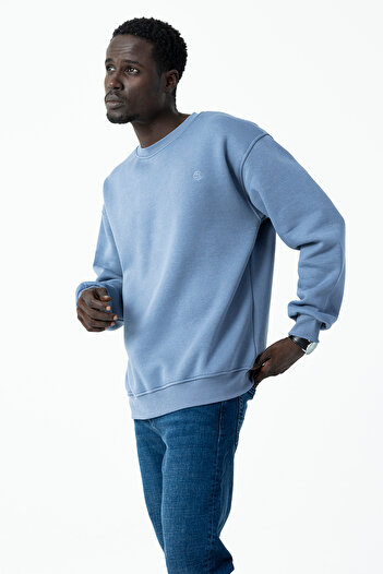 JB John Borners Men's Crew Neck Jb Embroidered 3-Thread Sweatshirt Dark Blue - 5405